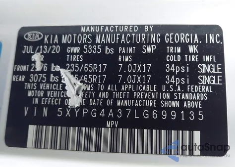 2020 Kia Sorento 2.4L Lx from USA, damaged, VIN 5XYPG4A37LG699135